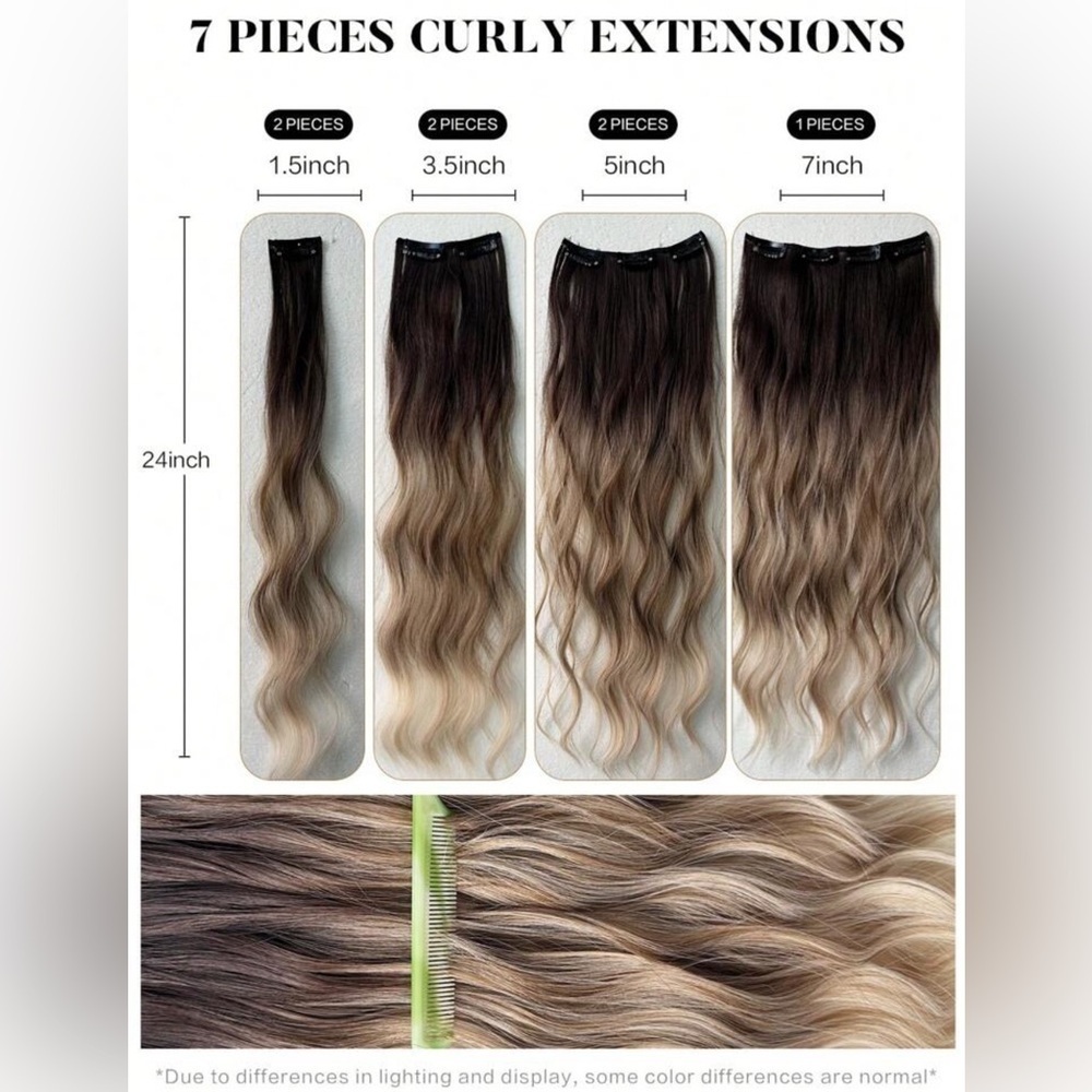 Ombre Ashy Blonde Wavy Clip in hair extensions in 22 Inches - Picture 5 of 9